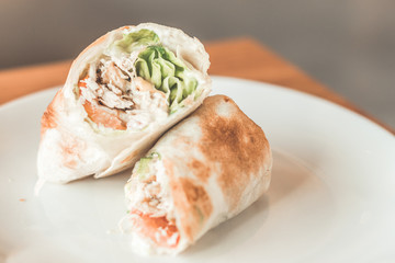 Honey Mustard Chicken Wrap Shredded oven-roasted chicken in mayonnaise and honey mustard dressing