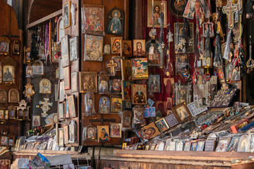 Rila monastery, Bulgaria  Religious souvenirs for sale