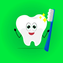Animated character of a molar tooth with his toothbrush.