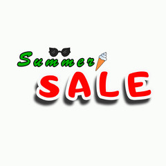  cheerful summer sale sticker on a white background with glasses and ice cream
