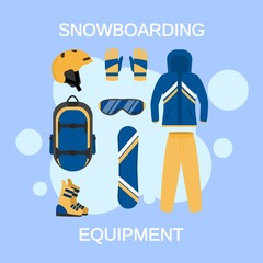 Snowboarding equipment concept background. Flat illustration of snowboarding equipment vector concept background for web design