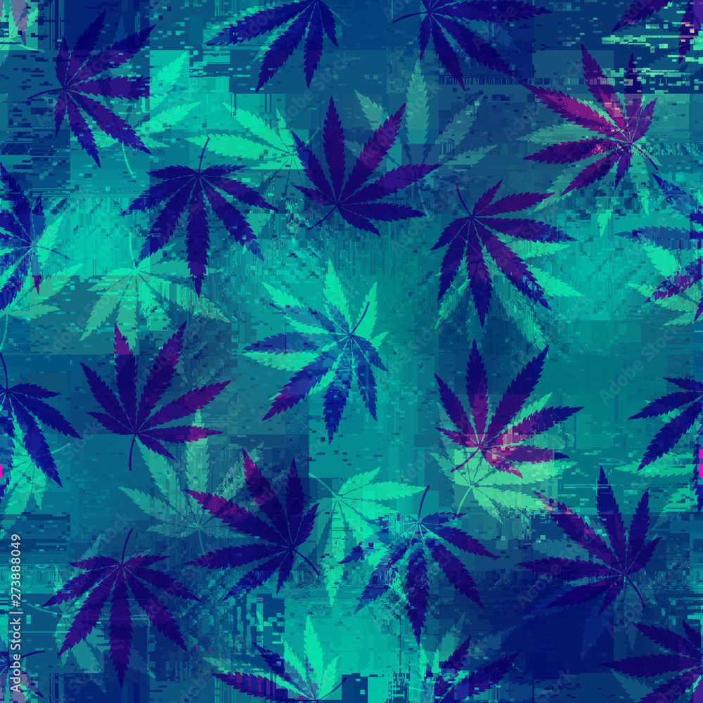 Poster seamless background pattern. rastafarian chevron pattern and grunge hemp leaves.