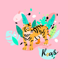 Cute striped tiger in jungle. 