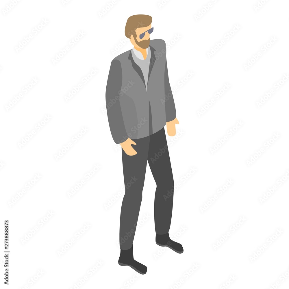 Poster man with sunglasses icon. isometric of man with sunglasses vector icon for web design isolated on wh