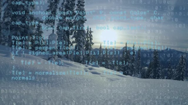 Program codes and snowy mountain