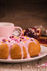 Cake with pink frosting.
