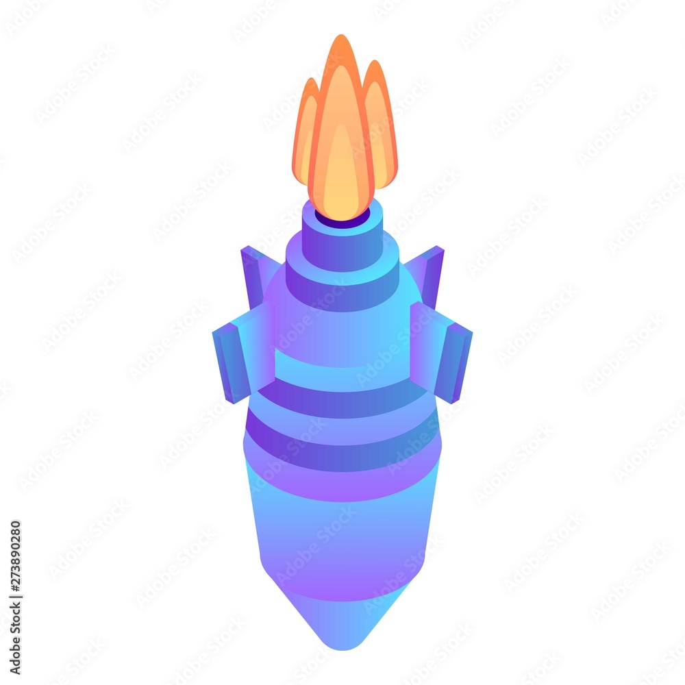 Poster flying rocket icon. isometric of flying rocket vector icon for web design isolated on white backgrou