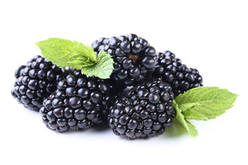 Ripe blackberries isolated on white background