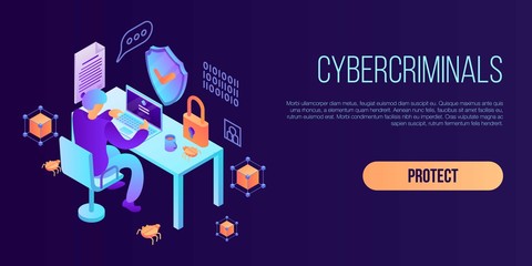 Cybercriminals concept banner. Isometric illustration of cybercriminals vector concept banner for web design