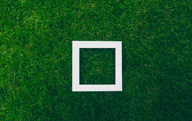 Top view White Frame On Green Grass