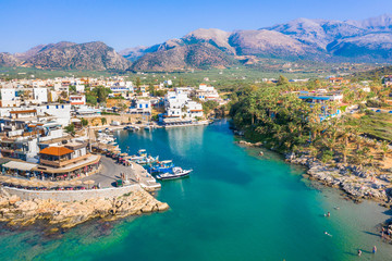 Fototapeta na wymiar Aerial view of the old harbor of traditional village Sisi, Crete, Greece