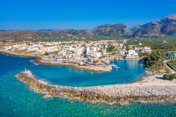 Aerial view of the old harbor of traditional village Sisi, Crete, Greece - obrazy, fototapety, plakaty
