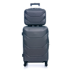 Travel suitcase black gray on a white background. Isolation