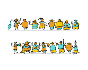 People relaxing at resort, characters for your design