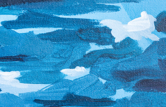 Blue and White Brush Strokes on Canvas