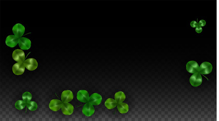 Vector Clover Leaf  Isolated on Transparent Background with Space for Text. St. Patrick's Day Illustration. Ireland's Lucky Shamrock Poster. Invintation for Concert in Pub. Top View. Success Symbols.