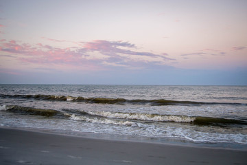 Atlantic ocean waves in sunset