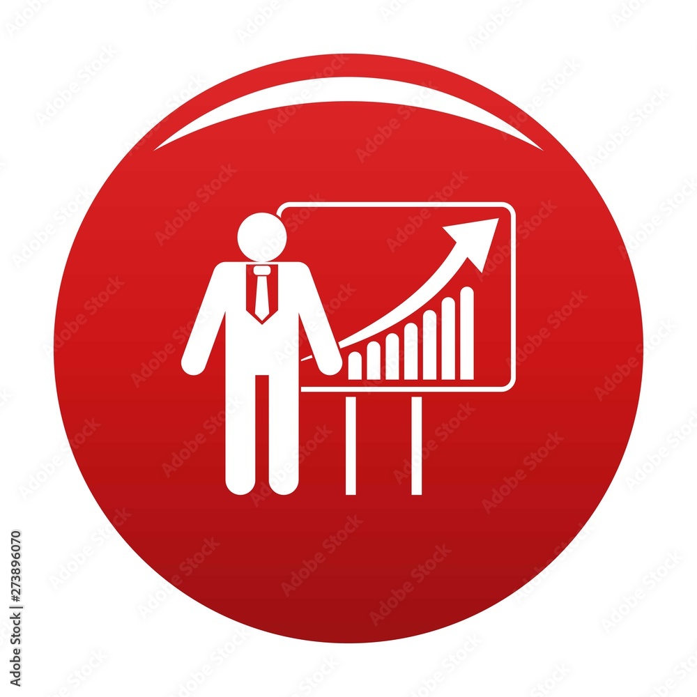 Poster man with diagram icon. simplev illustration of man with diagram vector icon for any design red