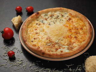 Pizza with blue cheese on a plate