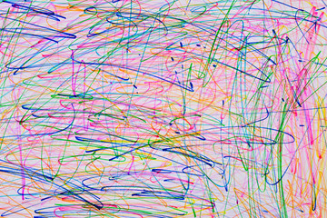 children 's drawing abstract lines preschool age, colors. Top view - 273897002