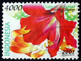 Postage stamp Indonesia 2001 red flower