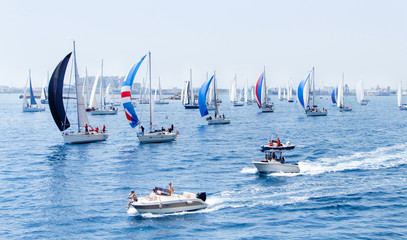 Sailing yachts during regatta  Brindisi Corfu 2019