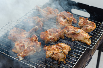 Chicken pieces are grilled. Mediterranean Kitchen