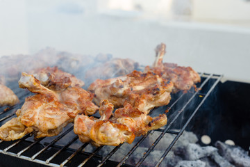 Chicken pieces are grilled. Mediterranean Kitchen