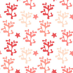 Obraz na płótnie Canvas cute summer seamless vector pattern background illustration with coral and starfish 