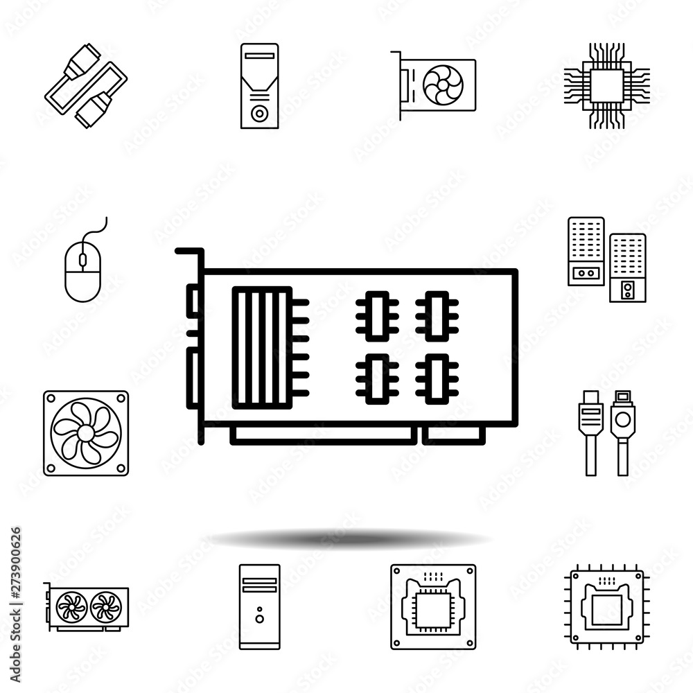 Poster hardware, pci, card, video icon. simple thin line, outline vector element of hardware icons set for 