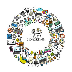 Coworking space, concept background for your design