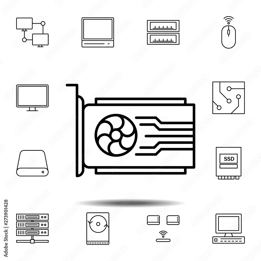 Poster hardware, video card icon. simple thin line, outline vector element of hardware icons set for ui and