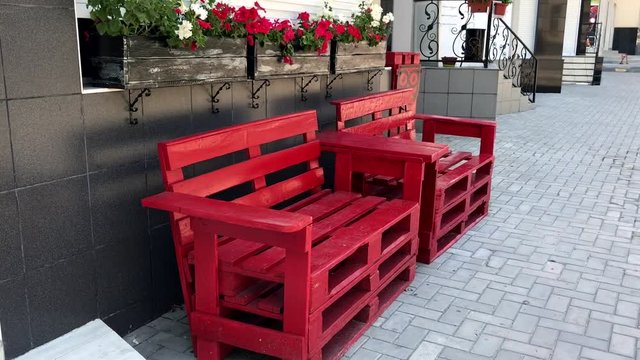 Red seats maden from pallets