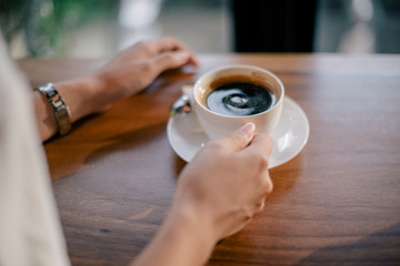 hand take to a coffee with color vintage.