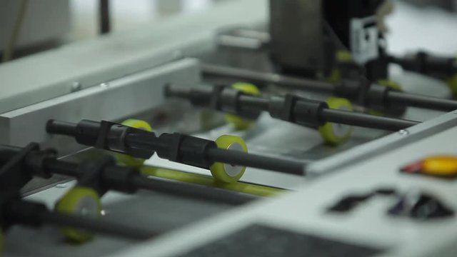 Letter envelopes Printing Rolls with High speed labeling machine in industrial factory, sticker on product in manufacture. Flexible packaging. Medium Shot.