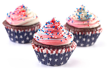 American Themed Cupcakes with Sprinkles Isolated on a White Background