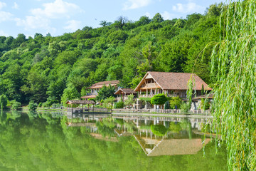 Fototapeta na wymiar Wilderness Lake Reflections. Lopota Kakheti, Georgia