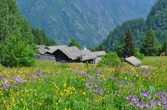 Italy Piemonte Alpi Alagna Walser Architecture and Village house in the mountains
