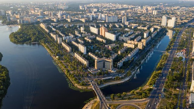 Time lapse of Rusanovsky peninsula in Kiev. Hyperlapse 4k