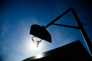 basketball hoop on background of blue sky
