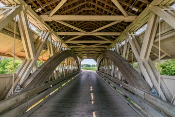 Inside Bigelow Covered Bridge - Historic Bigelow Covered Bridge, viewed from inside, was built in 1873 and crosses Little Darby Creek in rural Union County, Ohio.