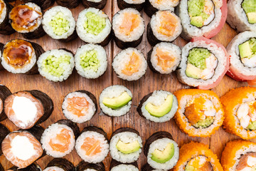different rolls on wooden table