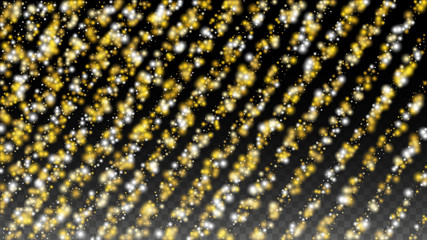 Gold Glitter Vector Texture on a Black. Golden Glow Pattern. Golden Christmas and New Year Snow. Golden Explosion of Confetti. Star Dust. Abstract Flicker Background with a Party Lights Design. 