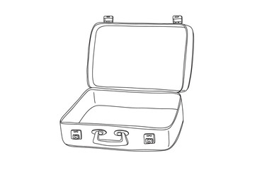 Blue Suitcase Vintage Leather hand drawn line art vector painting  illustration