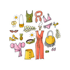 Fototapeta premium Fashion set of woman's summer clothes and accessories. Summer style.