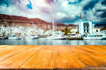 desk of free space and summer beach 