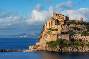 Aragonese castle on sunset, Ischia island, Italy - obrazy, fototapety, plakaty