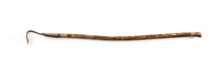 old hoe ,wooden walking stick