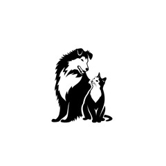 Rough Collie and cat - vector illustration