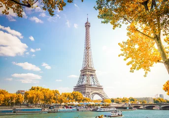 Fototapete Paris eiffel tour over Seine river